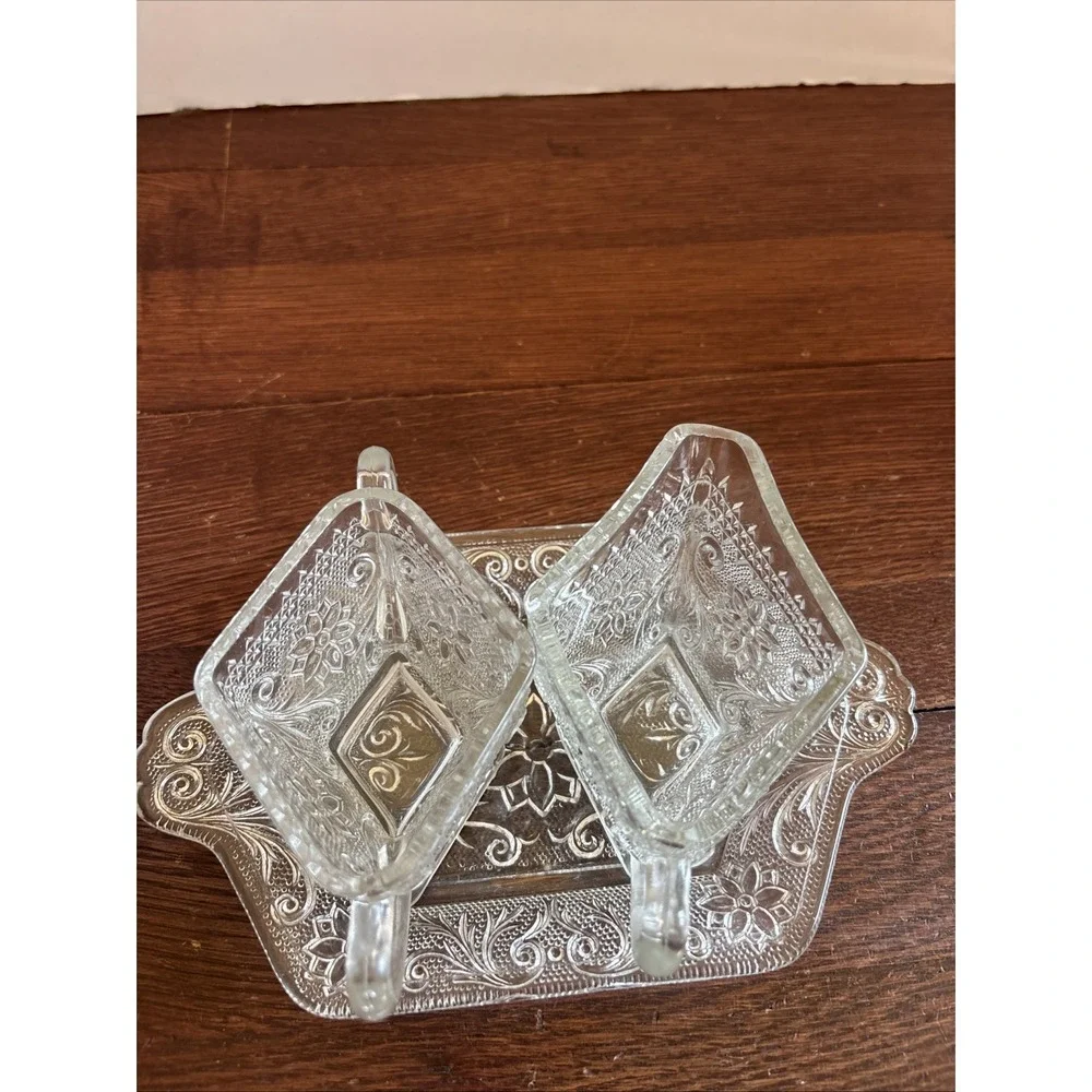 Vintage 3 Piece Set Indiana Glass Tiara Tray, Creamer, And Sugar Bowl‎ Diamond